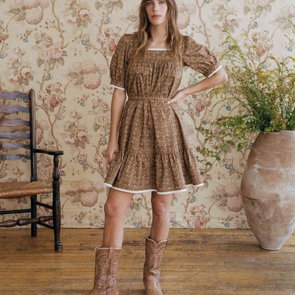 NWOT Christy Dawn - The Berkley Dress In Marron Blooming Vine - Size Medium